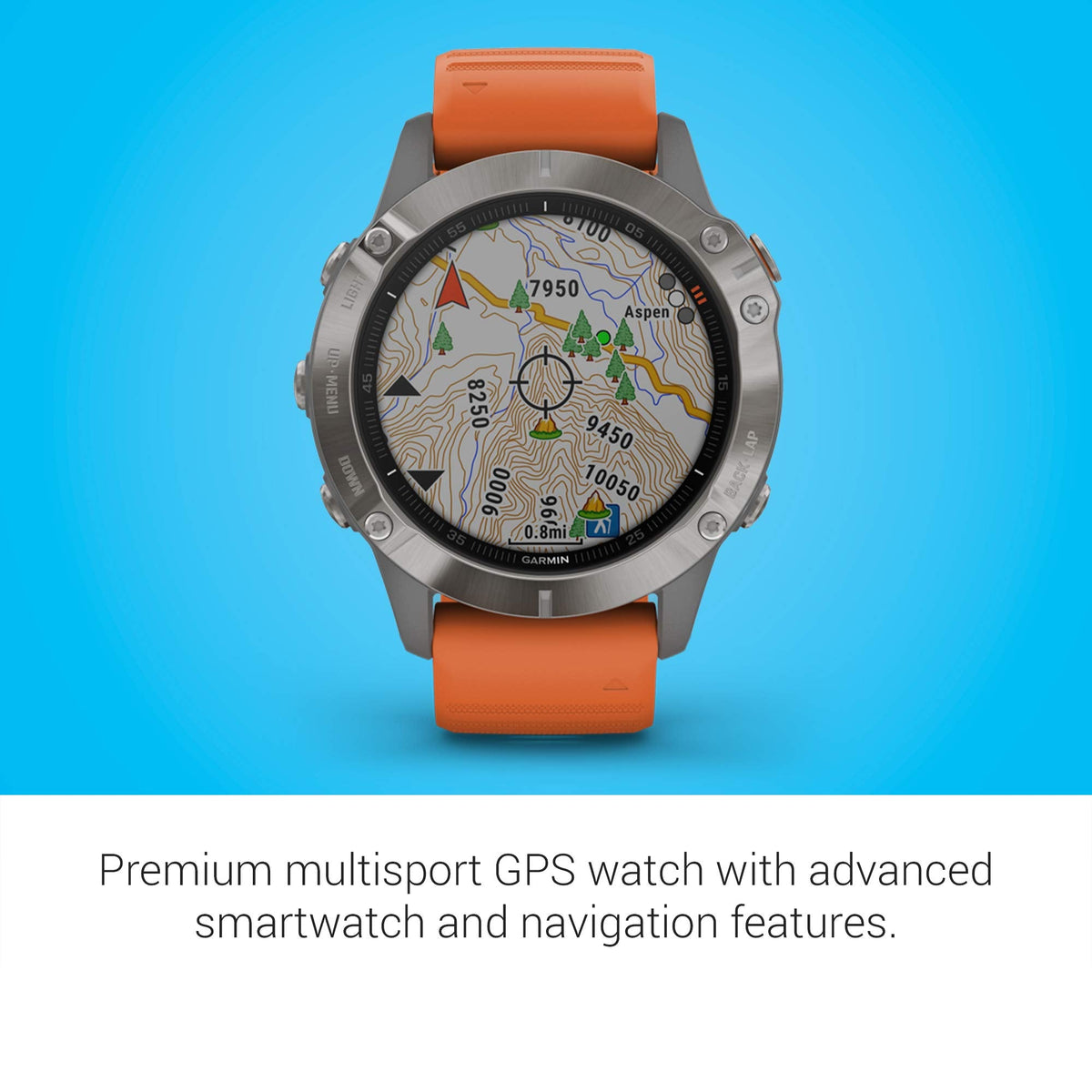 Garmin - fēnix 6 Sapphire 33mm - Titanium With Ember Orange Band - 010-02158-13 - Image 2