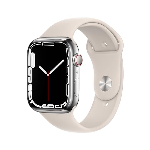 Apple Watch Series 7 (GPS + Cellular, 45MM) Silver Stainless Steel Case with Starlight Sport Band - MKJD3LL/A - Image 2