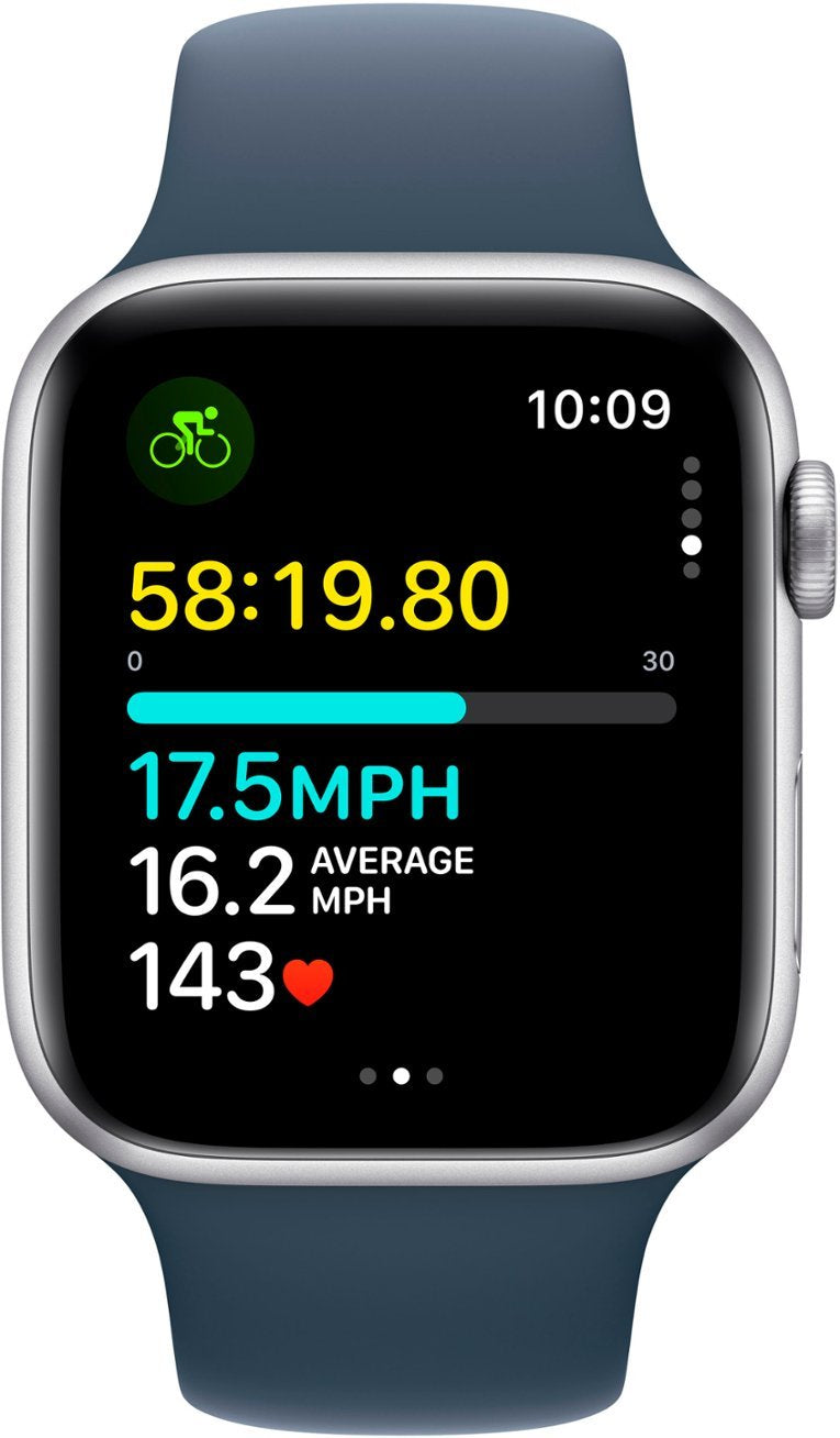Apple Watch SE 2nd Generation (GPS + Cellular) 44mm Silver Aluminum Case with Storm Blue Sport Band S/M - MRHE3LL/A - Image 6