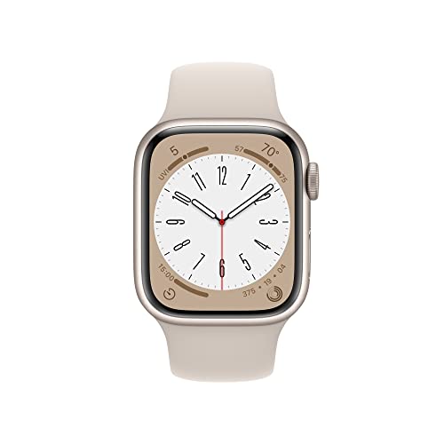 Apple Watch Series 8 (GPS) 41mm Aluminum Case with Starlight Sport Band - S/M - Starlight - MNU93LL/A - Image 2