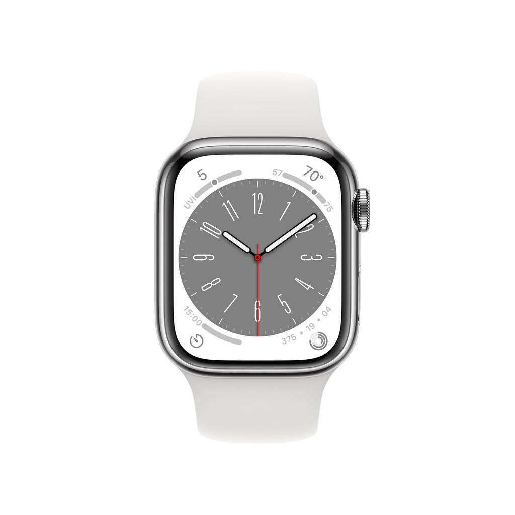 Apple Watch Series 8 GPS + Cellular 41mm Silver Stainless Steel Case with White Sport Band - M/L - MNV83LL/A - Image 2