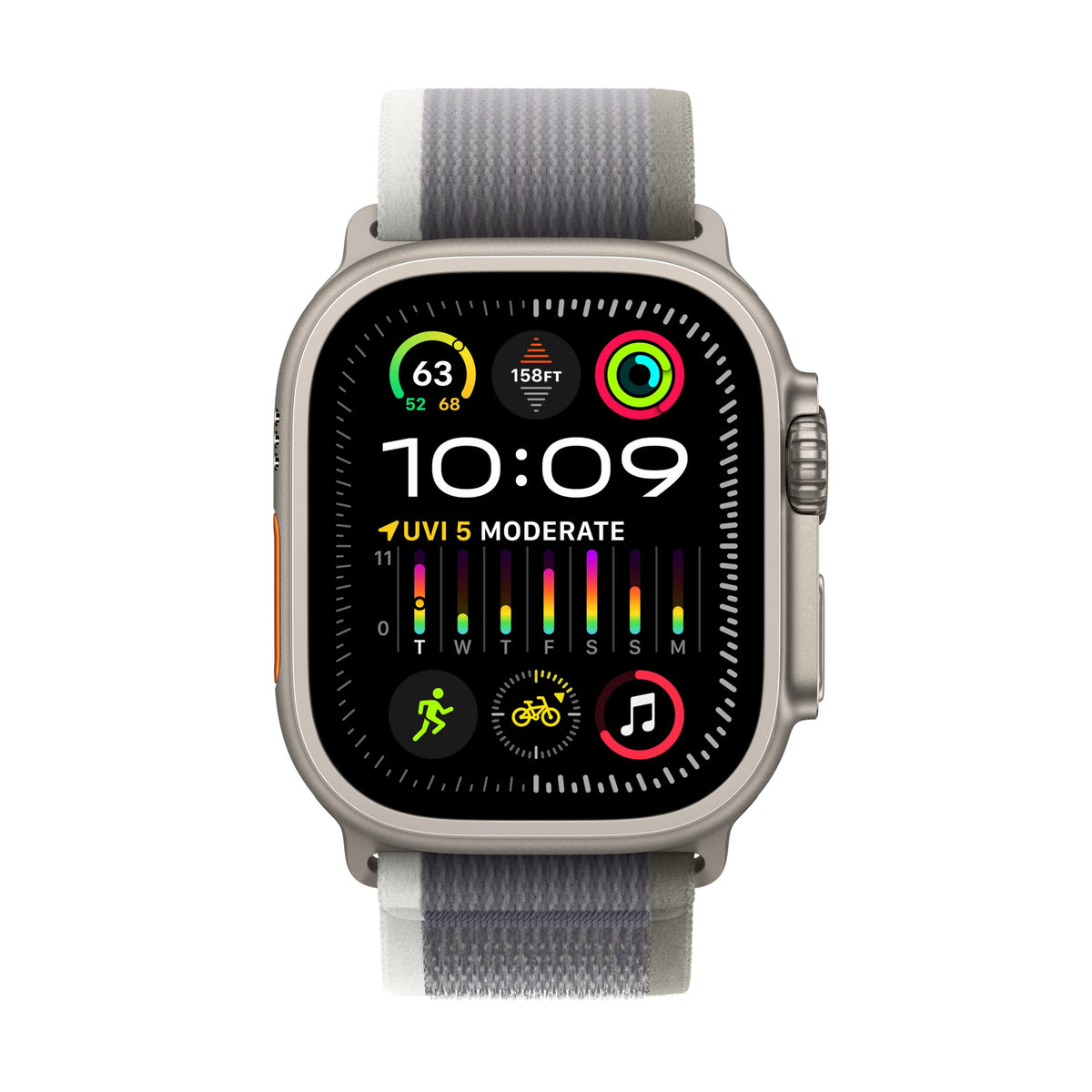 Apple Watch Ultra 2 (GPS + Cellular) 49mm Titanium Case with Green/Gray Trail Loop S/M - MRF33LL/A - Image 2
