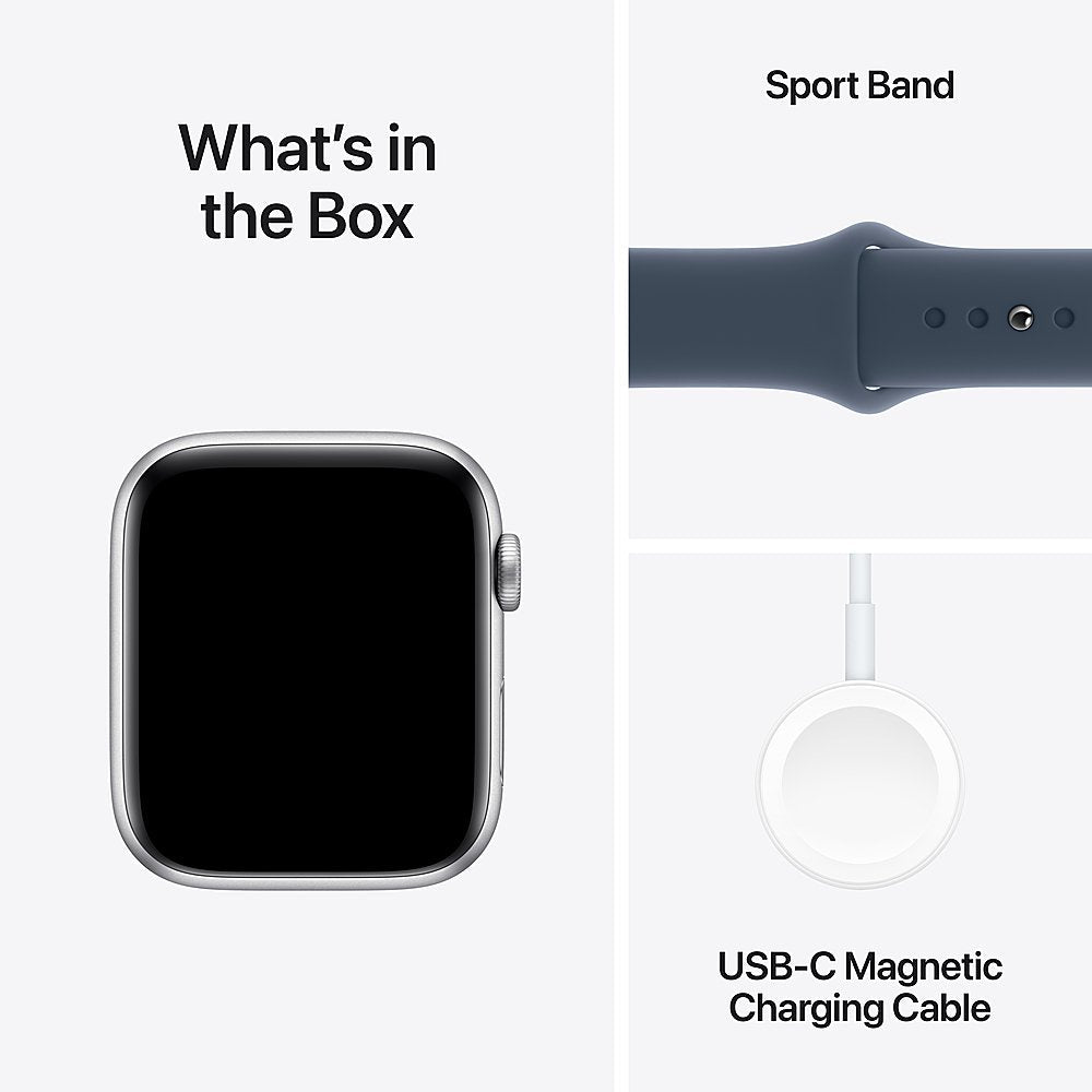 Apple Watch SE 2nd Generation (GPS + Cellular) 44mm Silver Aluminum Case with Storm Blue Sport Band S/M - MRHE3LL/A - Image 5