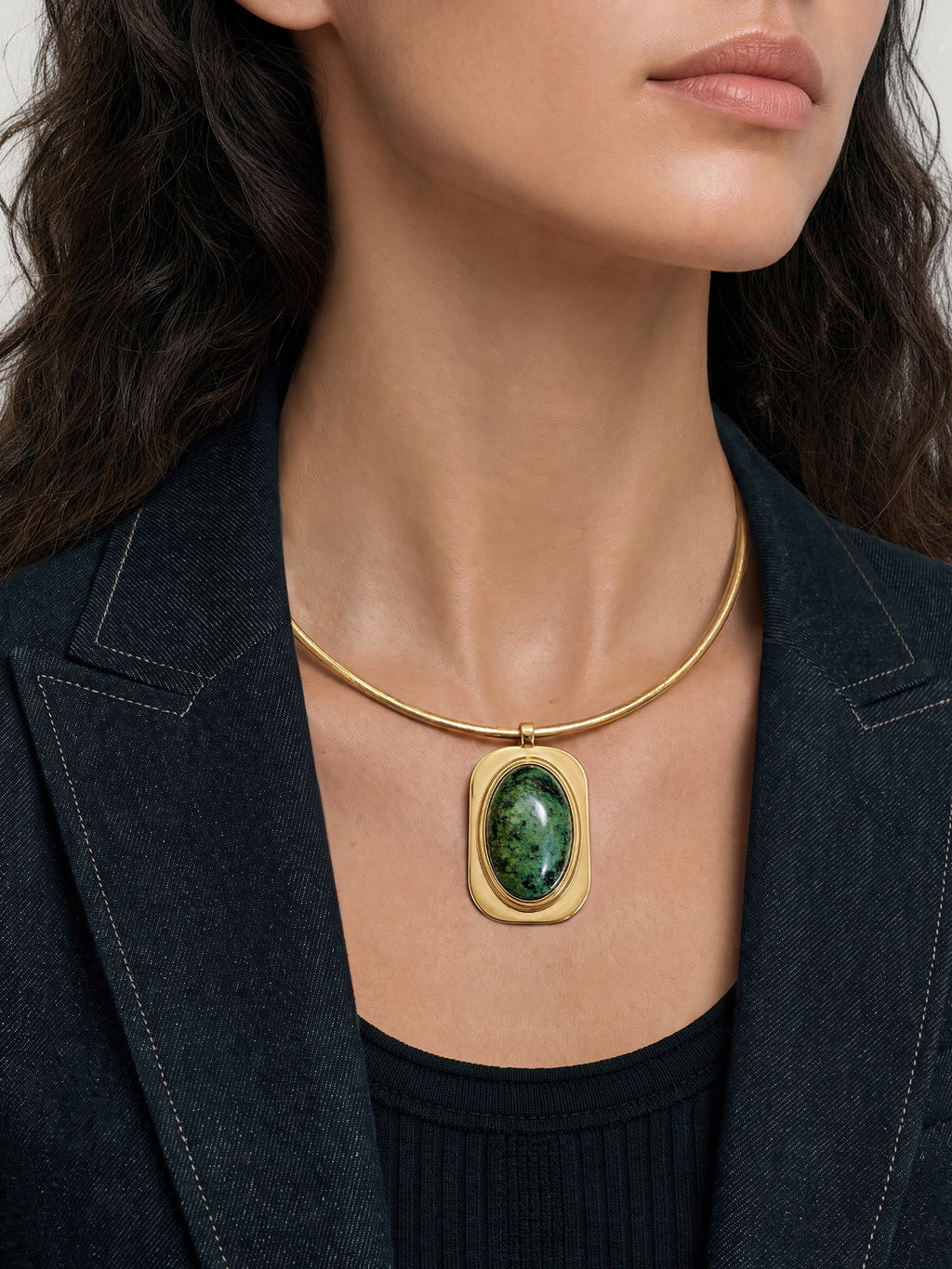 Turquoise Cabochon Collar Necklace - Image 2