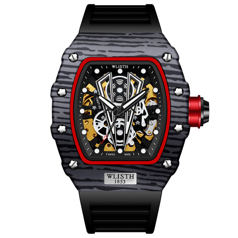 Luxury Self-Winding Stainless Steel Wristwatch - Black shell black belt