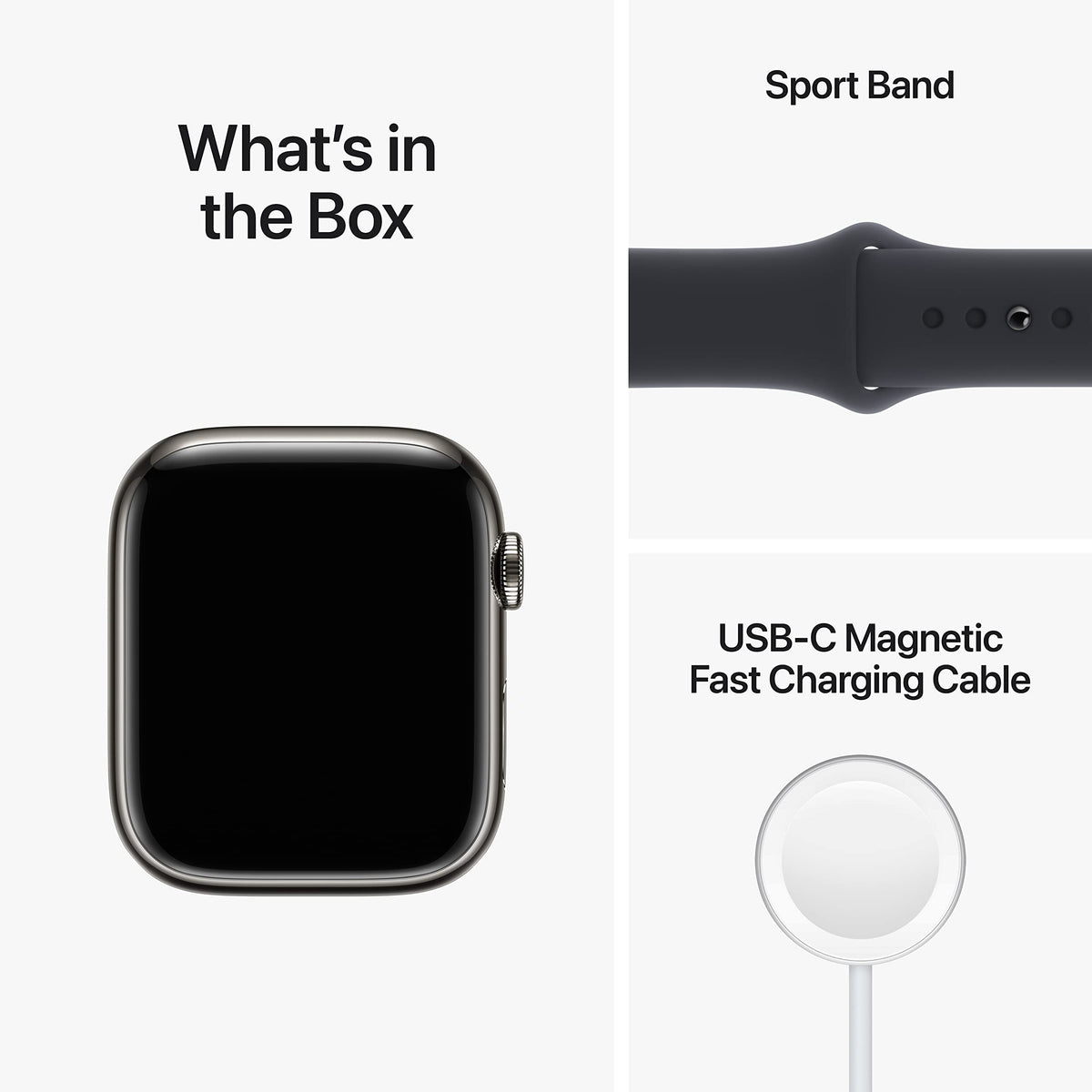Apple Watch Series 8 GPS + Cell 45mm Graphite Stainless Steel Case w/ Midnight Sport Band - S/M - MNW13LL/A - Image 6