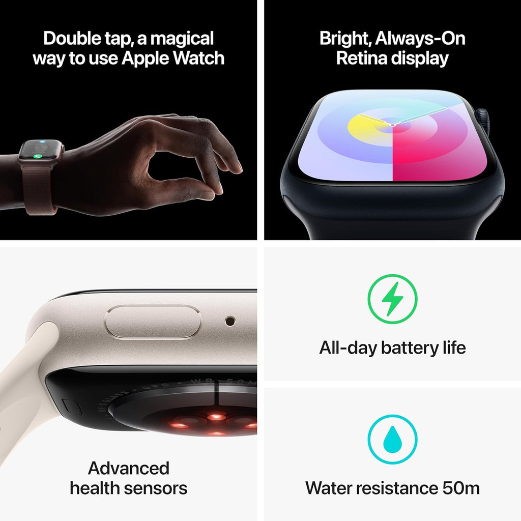 Apple Watch Series 9 GPS 41mm Aluminum Case with Starlight Sport - S/M - Starlight - MR8T3LL/A - Image 4