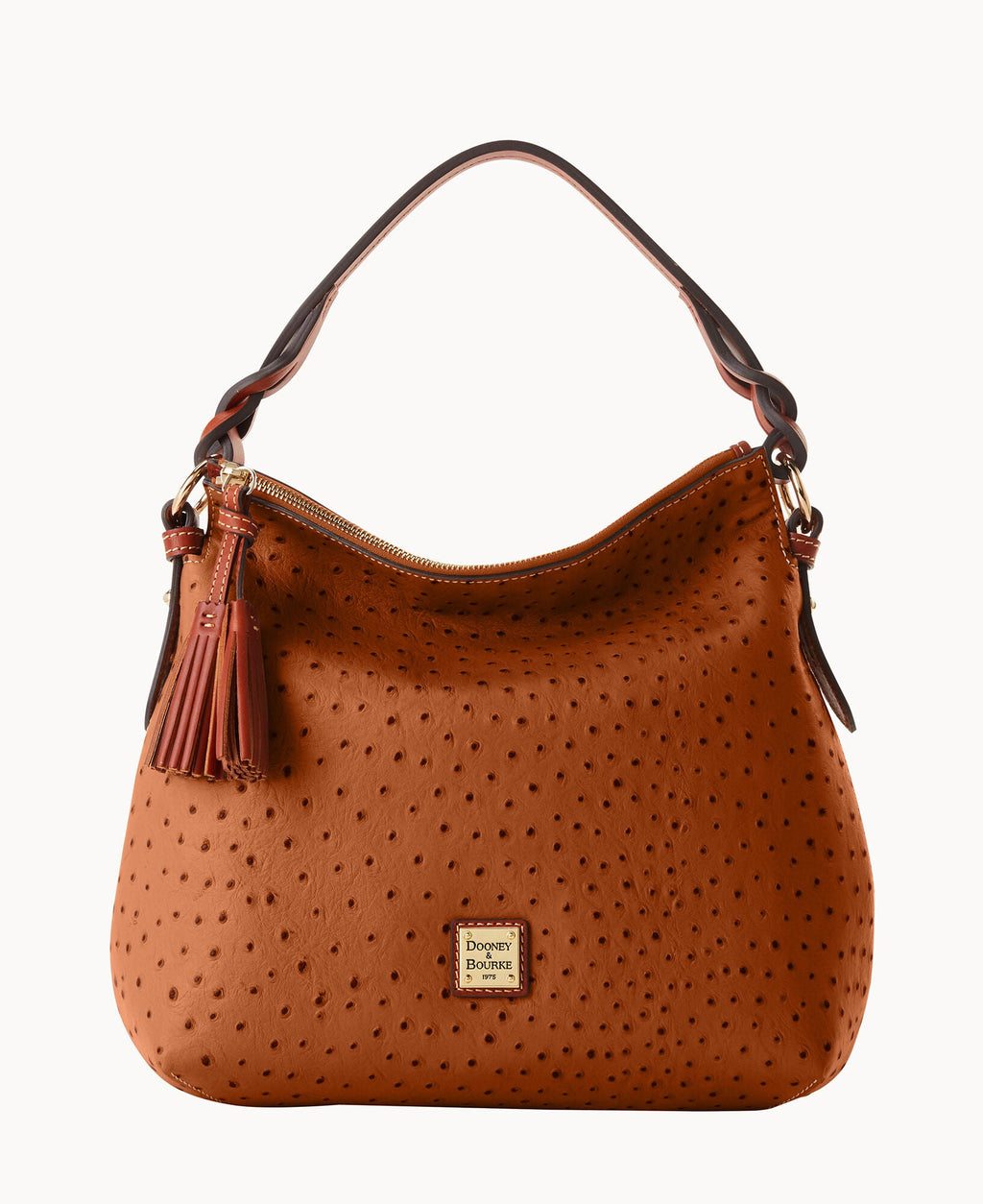 Ostrich Twist Strap Hobo - Caramel