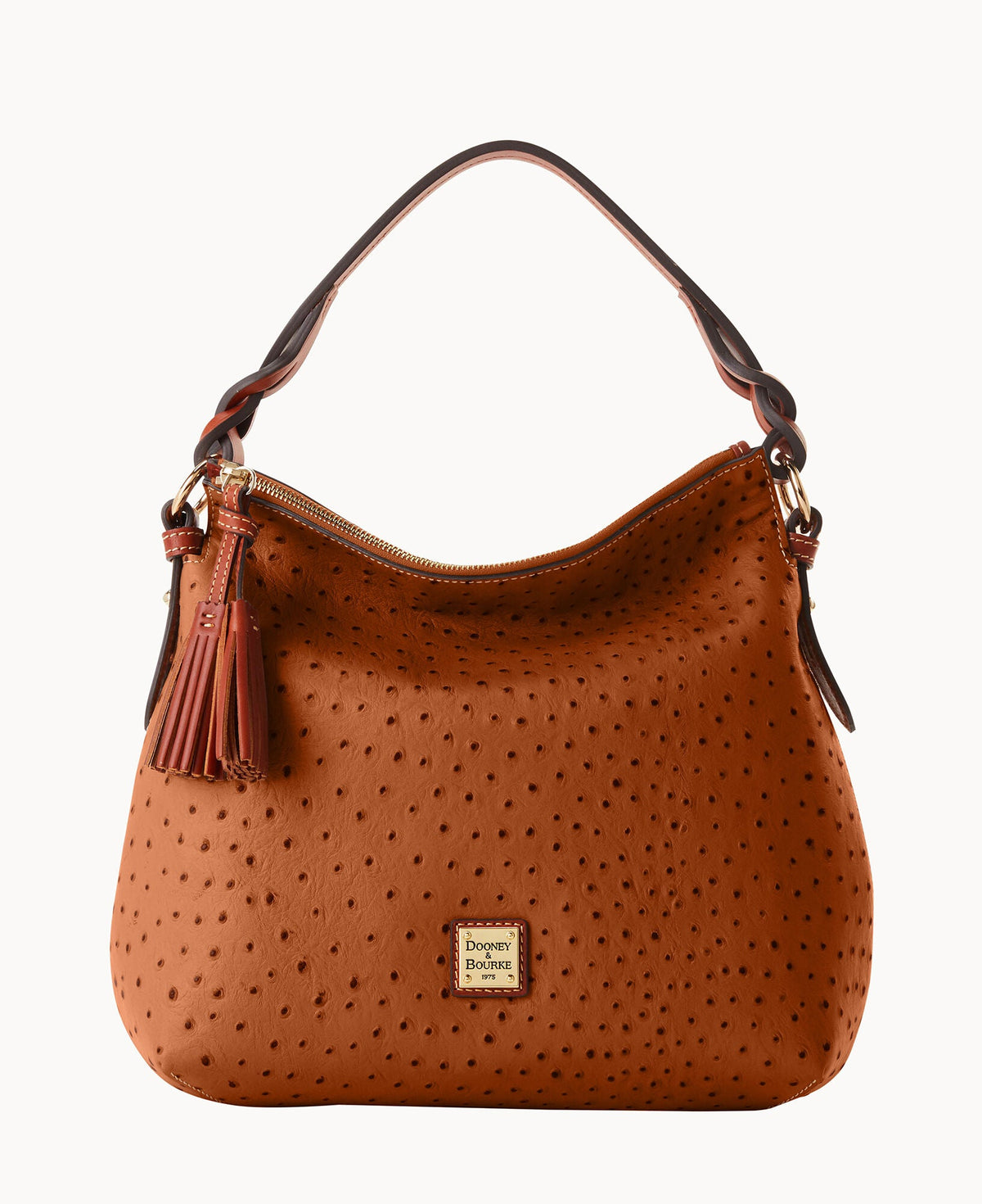 Ostrich Twist Strap Hobo - Caramel