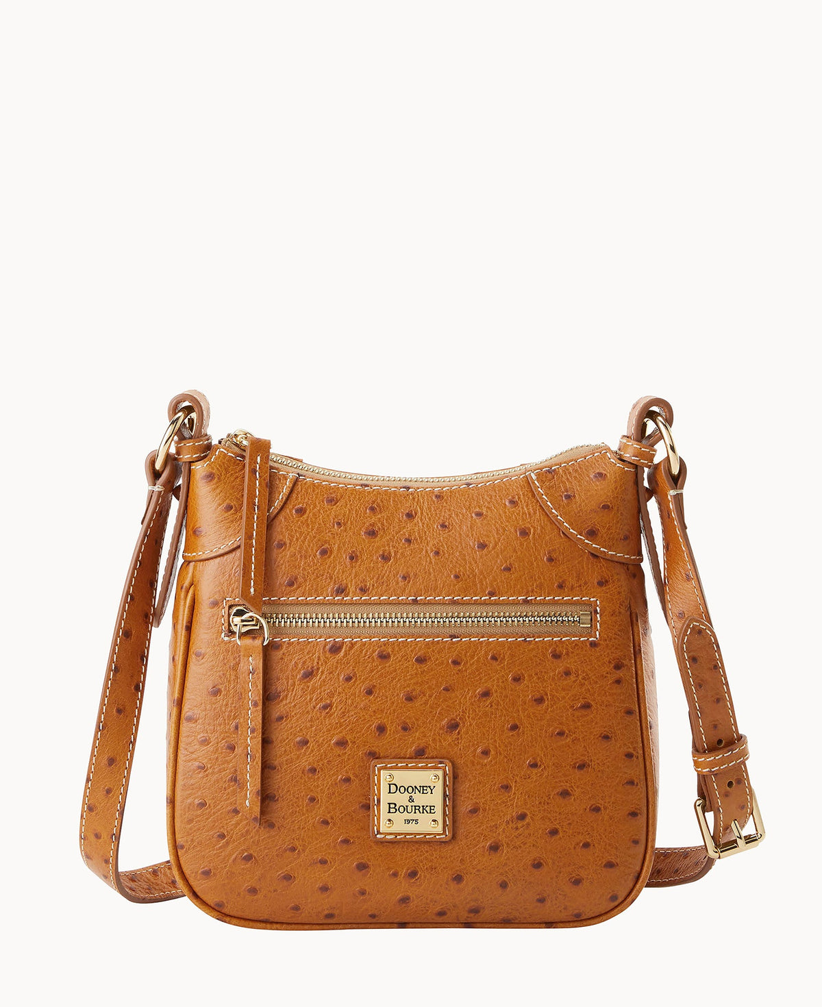 Ostrich Front Zip Crossbody - Amber