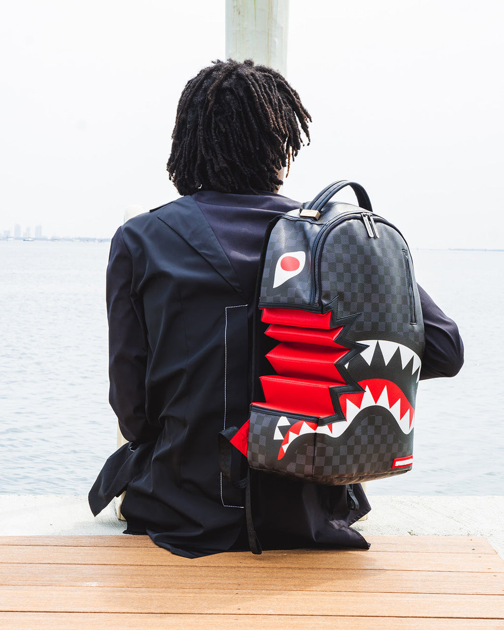 Shark Bite Sharks in Paris Gray Backpack (Dlxv) - Image 4