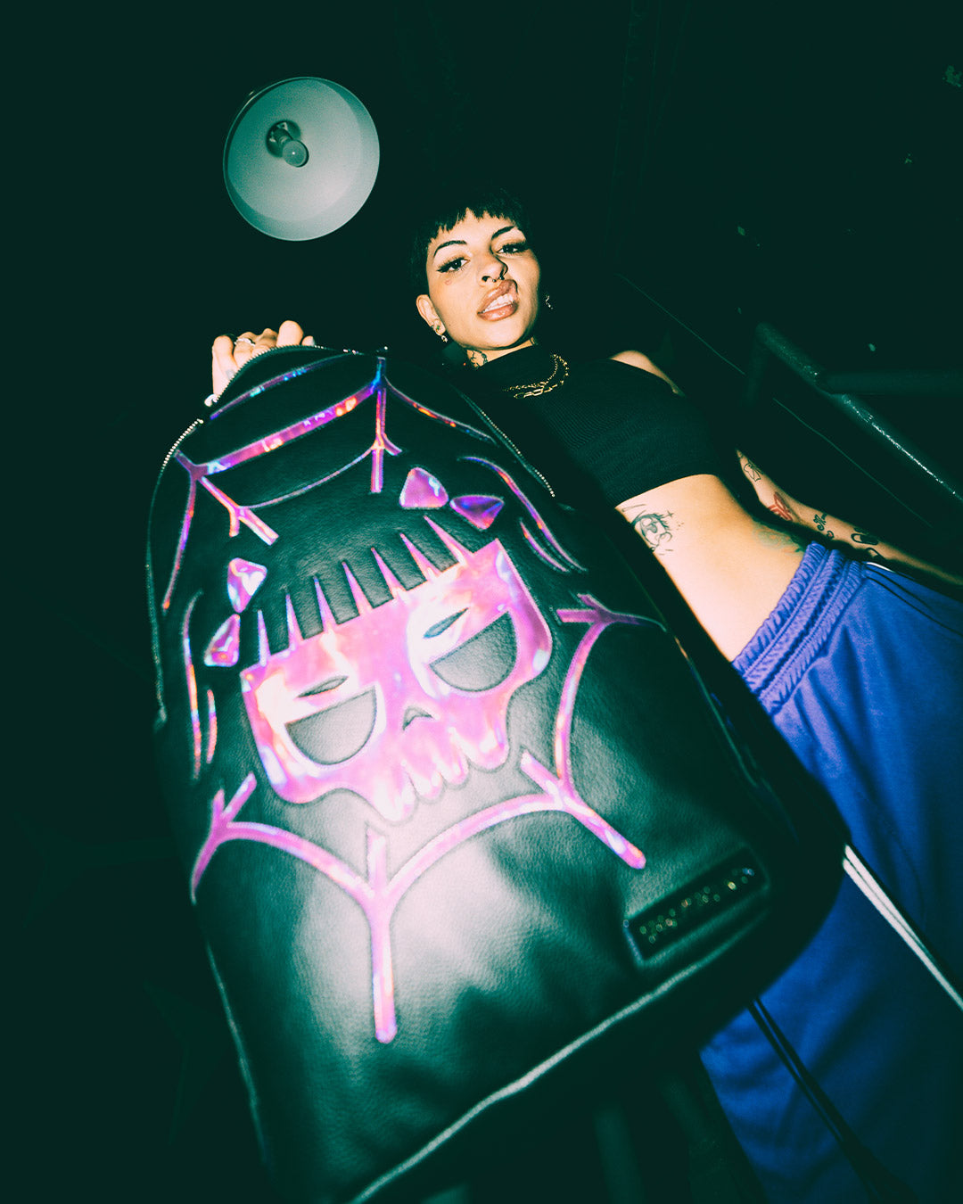 Cazzu Iridescent Cut & Sew Spider Skull Shark Backpack (Dlxv) - Image 6