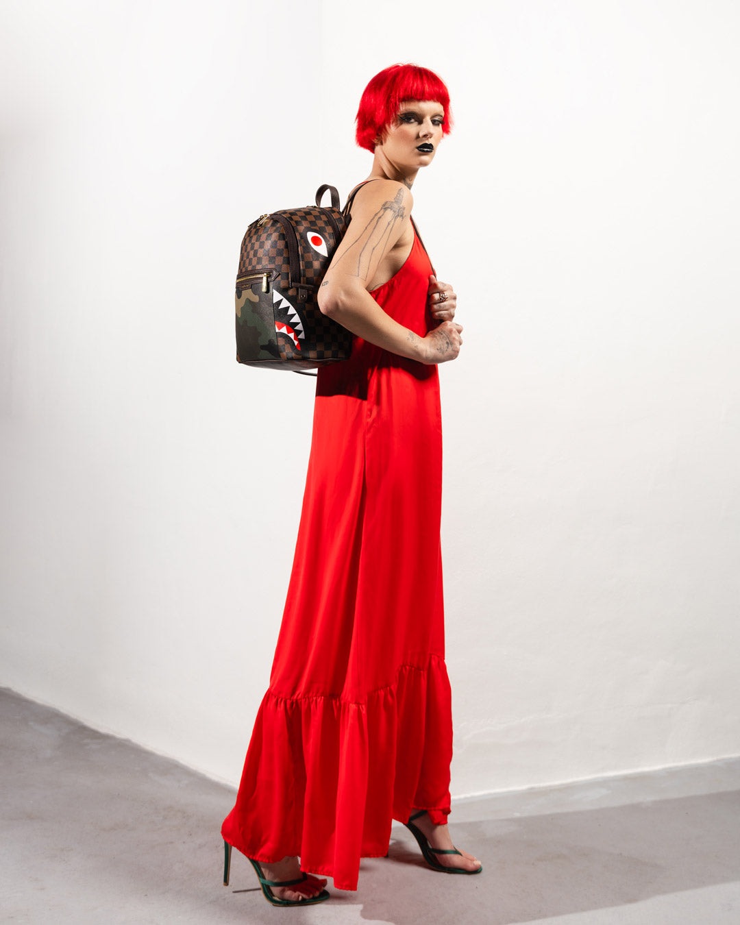 Exterior Gold Zip Pocket Sharks in Paris Savage Backpack - Image 6