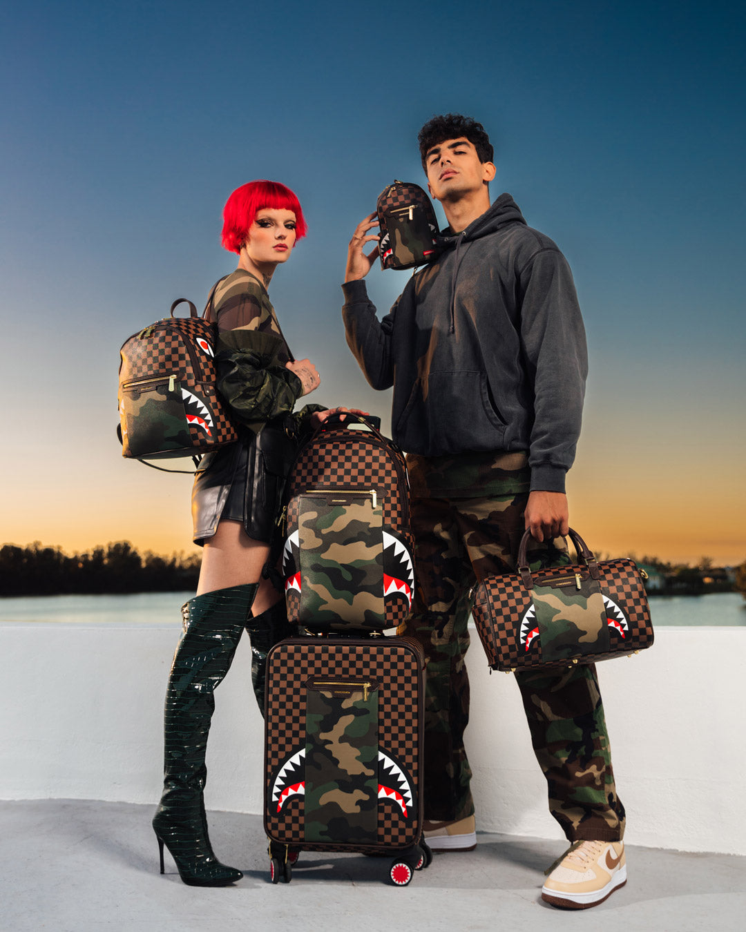 Exterior Gold Zip Pocket Sharks in Paris Savage Backpack - Image 8