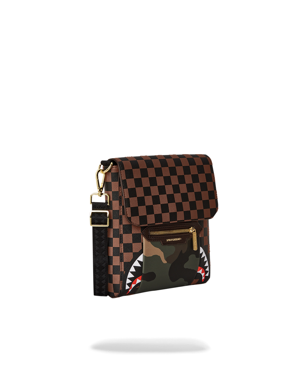 Exterior Gold Zip Pocket Sharks in Paris Messenger Sling Bag - Image 3