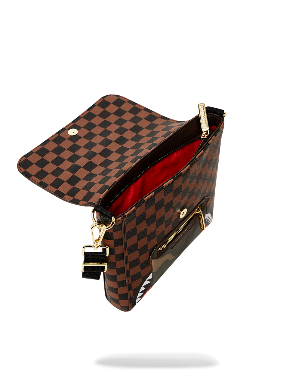 Exterior Gold Zip Pocket Sharks in Paris Messenger Sling Bag - Image 7