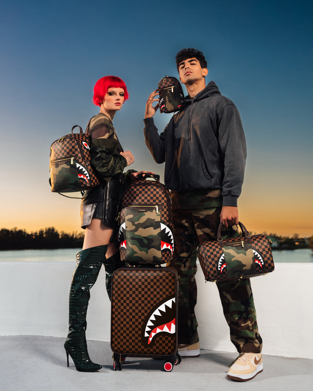 Exterior Gold Zip Pocket Sharks in Paris Jetsetter Carry-On Luggage - Image 8