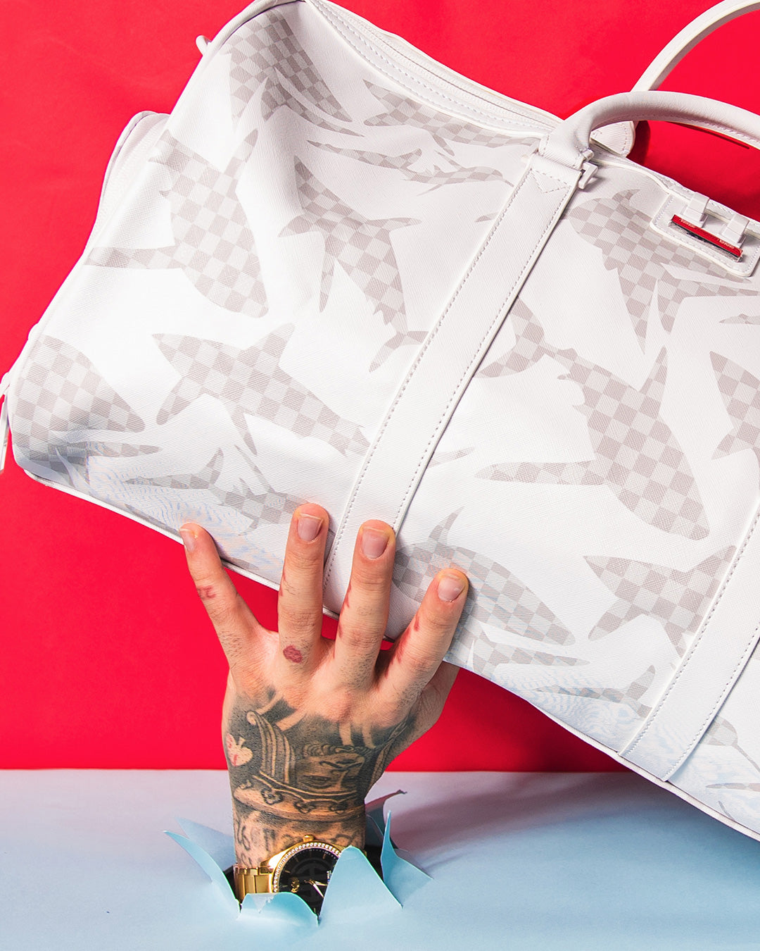 Shark Check (White) Duffle - Image 2