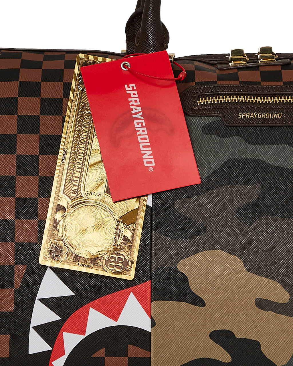 Exterior Gold Zip Pocket Sharks in Paris Duffle - Image 9