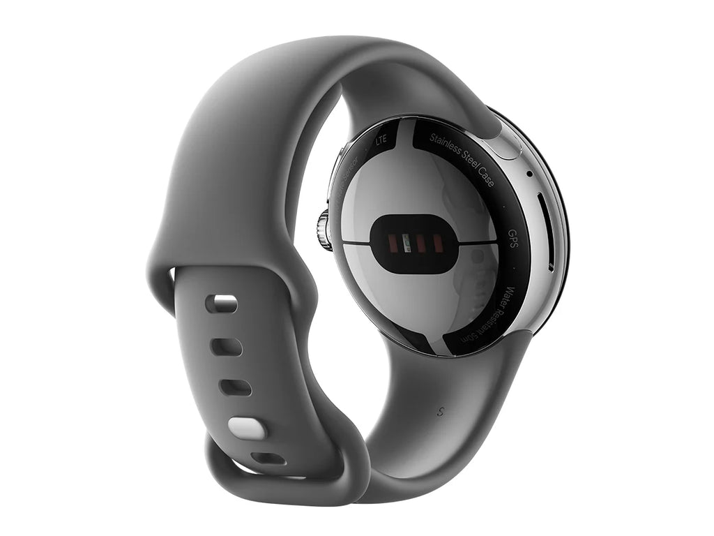 Google - Pixel Watch Silver Stainless Steel Smartwatch 41mm with Charcoal Active Band LTE - Silver/Charcoal - Image 2