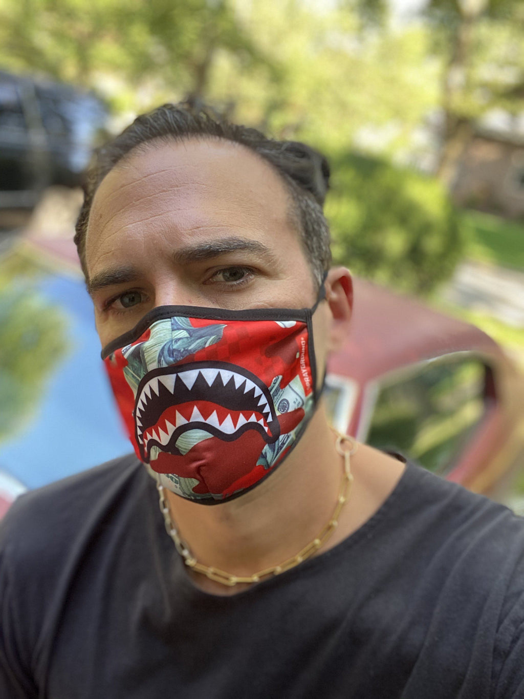 Adult Money Camo (Red) Form-Fitting Face Mask - Image 3