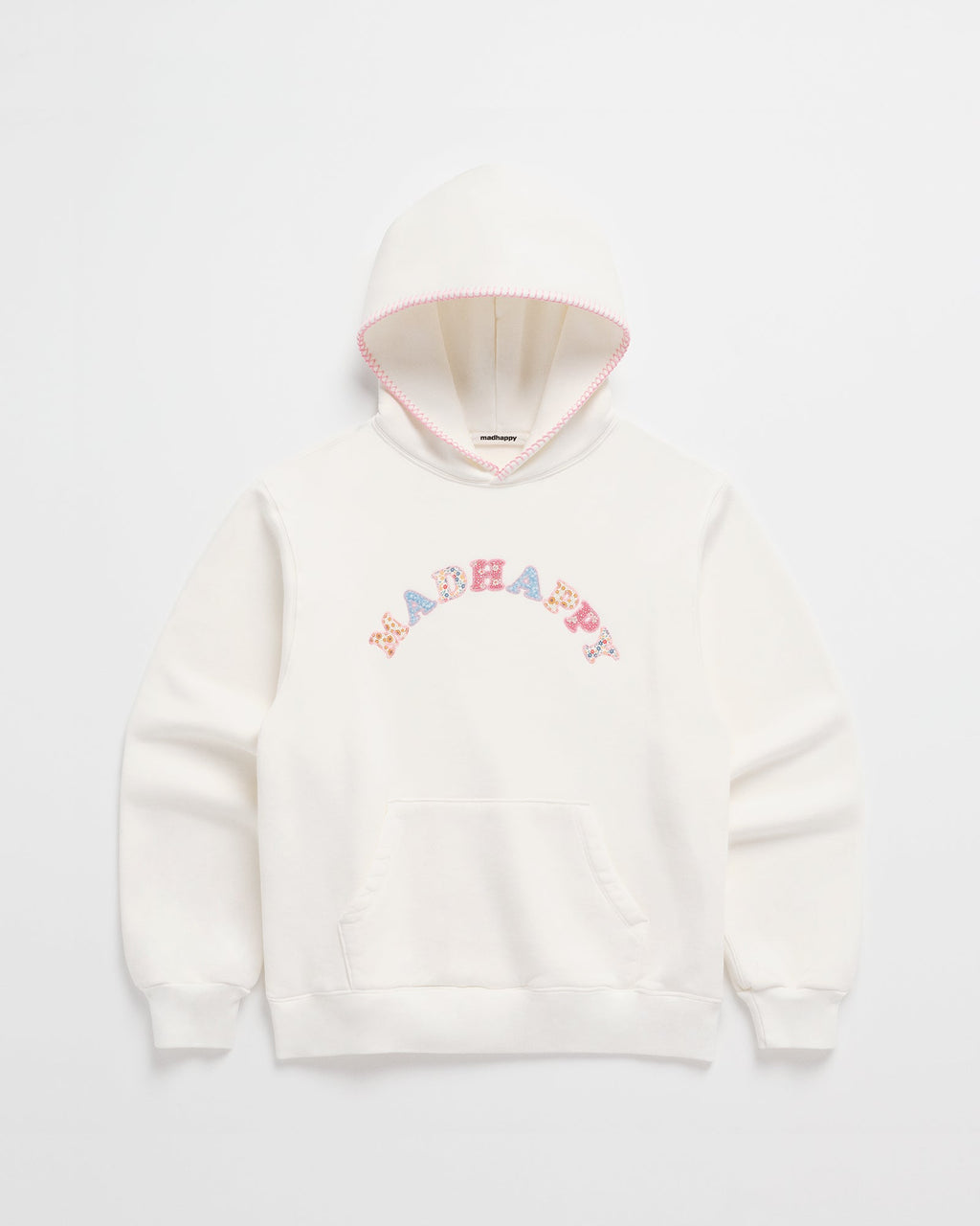 Patchwork Cooper Fleece Hoodie - white