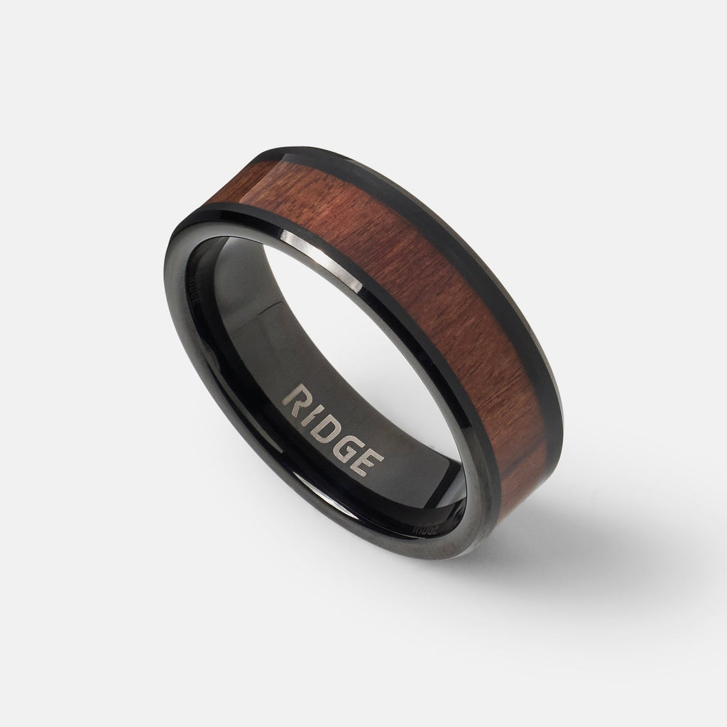 Ridge 8mm Beveled Ring Set - Mopane Wood - Image 2