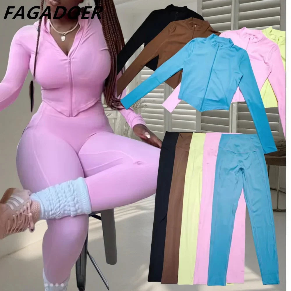 FAGADOER Candy Color 2-Piece Sporty Tracksuit