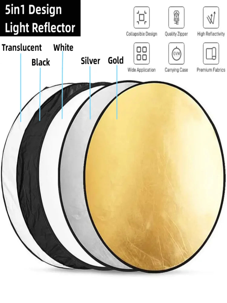 RF01 5-in-1 Collapsible Round Photography Reflector - Image 4