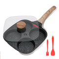 Four-Hole Egg Pancake Frying Pan - black with cover
