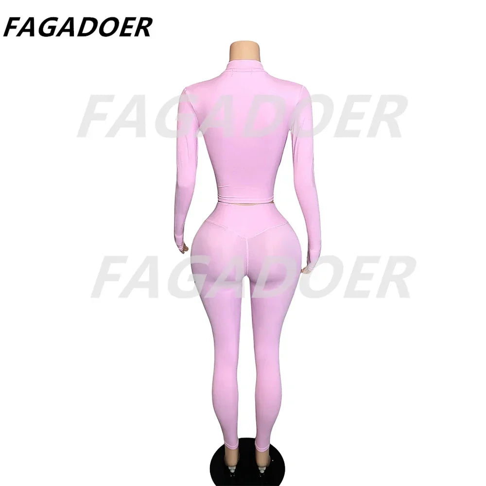 FAGADOER Candy Color 2-Piece Sporty Tracksuit - Image 3