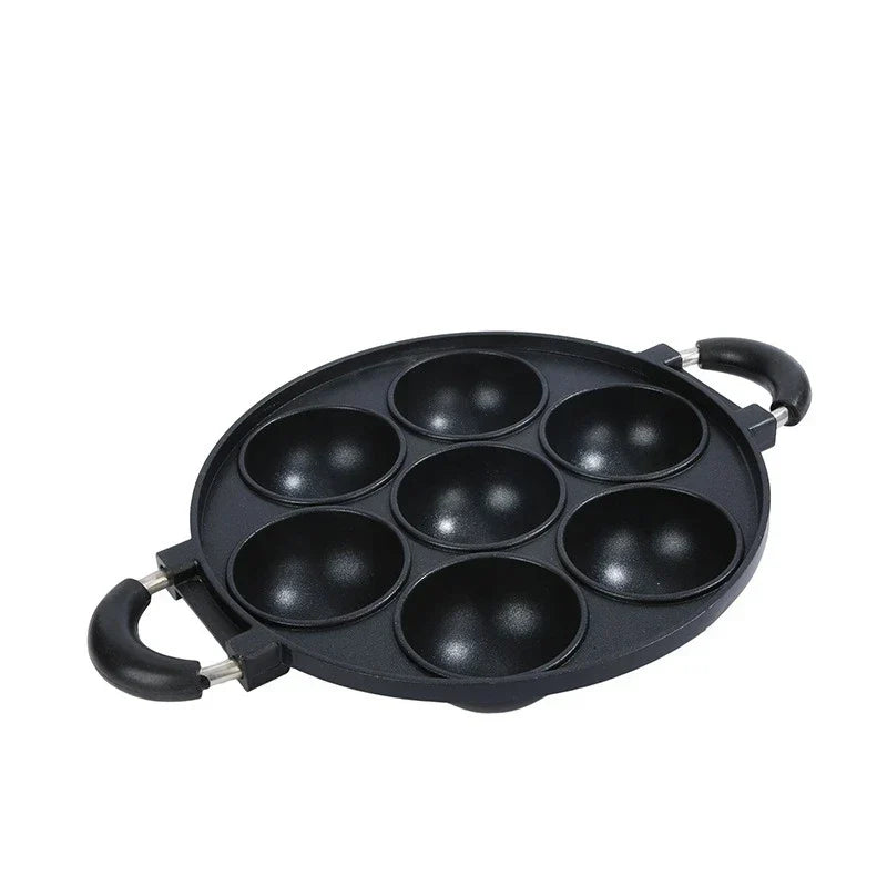 7 Hole Cake Cooking Pan Cast Iron Omelette Pan Non-stick Cooking Pot Breakfast Egg Cooking Pie Cake Mold Cookware Kitchenware