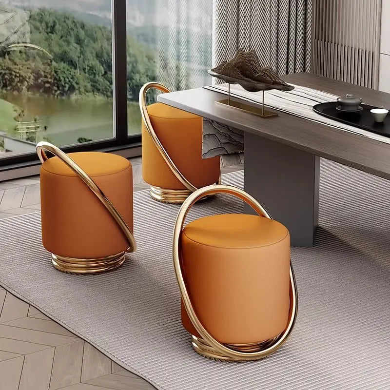 Nordic Modern Round Dressing Table with Stool - Image 2