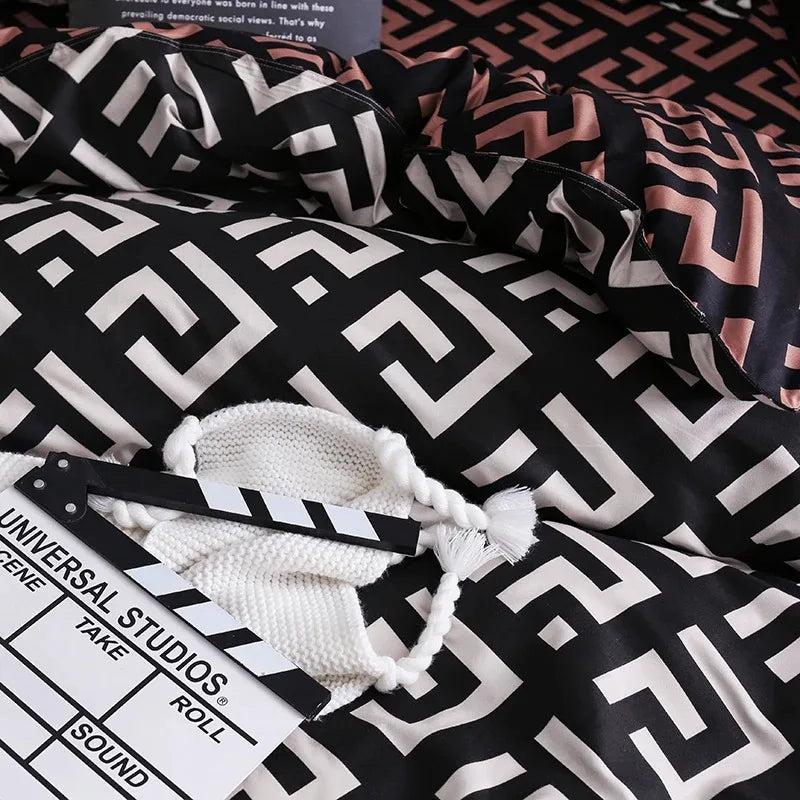 Luxury Black Bedding Comforter Elegant Duvet Cover & Pillowcases - Image 4