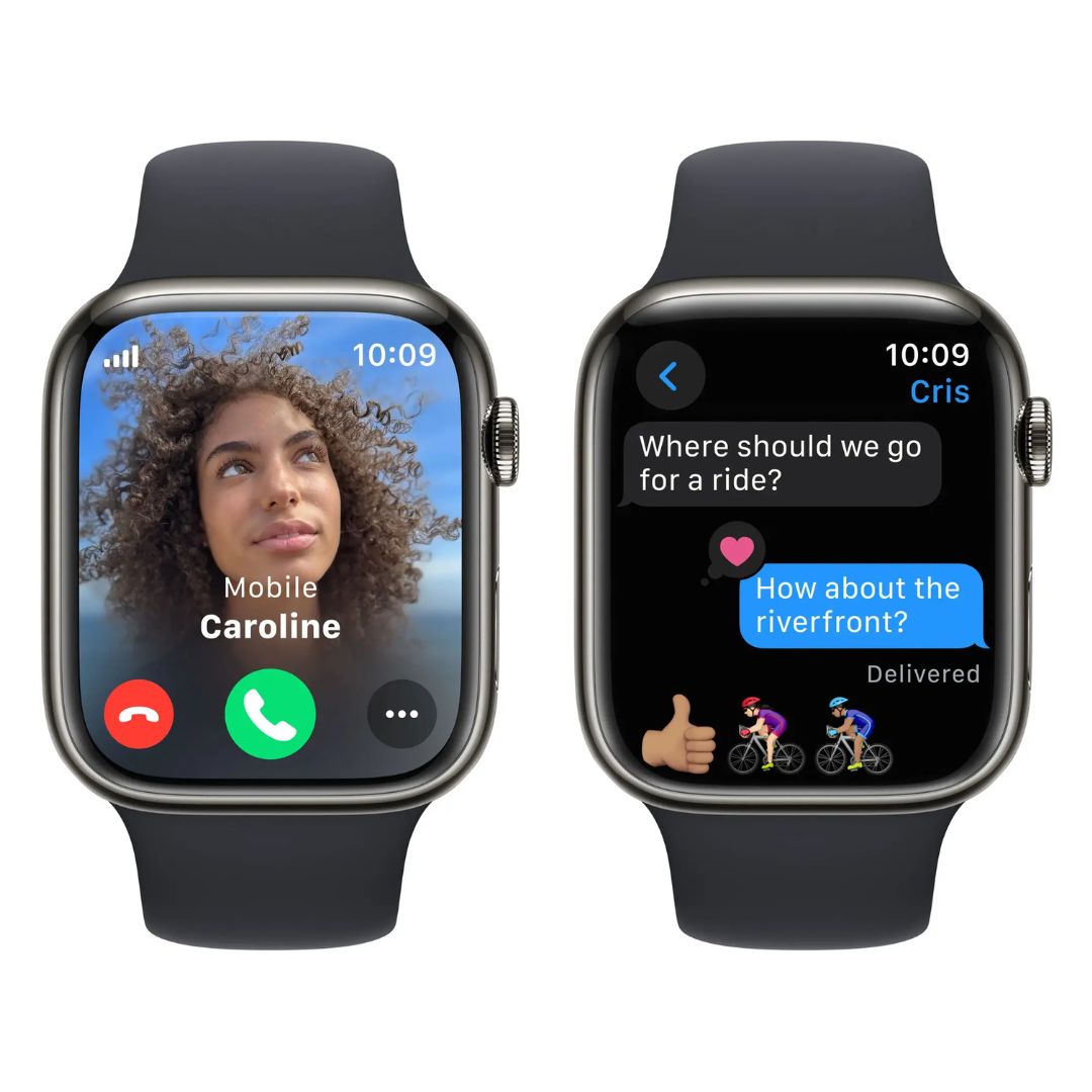Apple Watch Series 9 (GPS + Cellular) 45mm Graphite Stainless Steel Case with Midnight Sport Band - S/M - MRMV3LL/A - Image 5