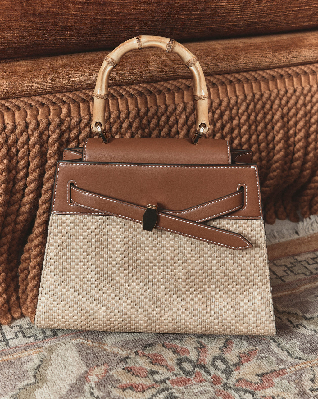 Veronica Beard Raffia Dash Top-Handle Bag - Image 7