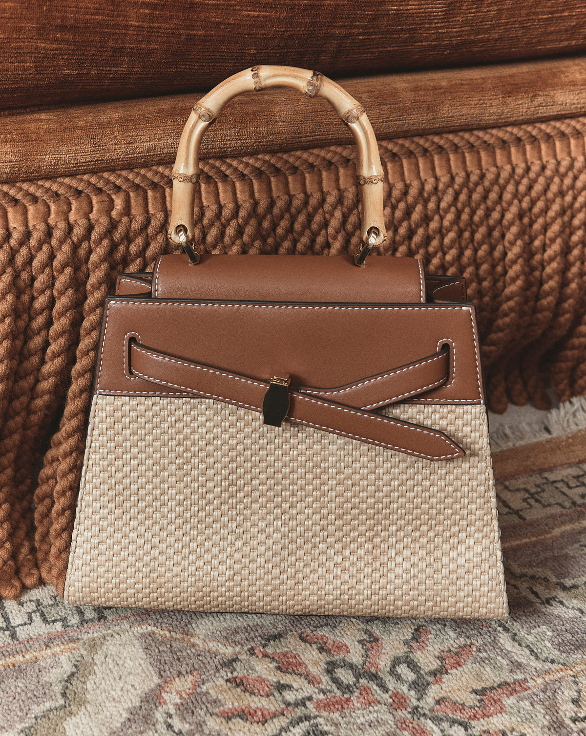 Veronica Beard Raffia Dash Top-Handle Bag - Image 7