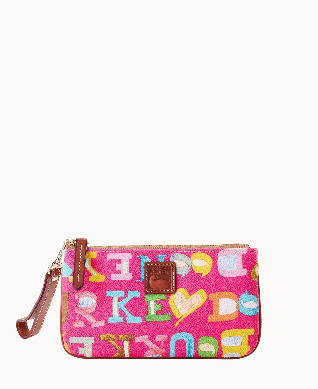 Doodle II Coated Cotton Medium Wristlet - Fuchsia