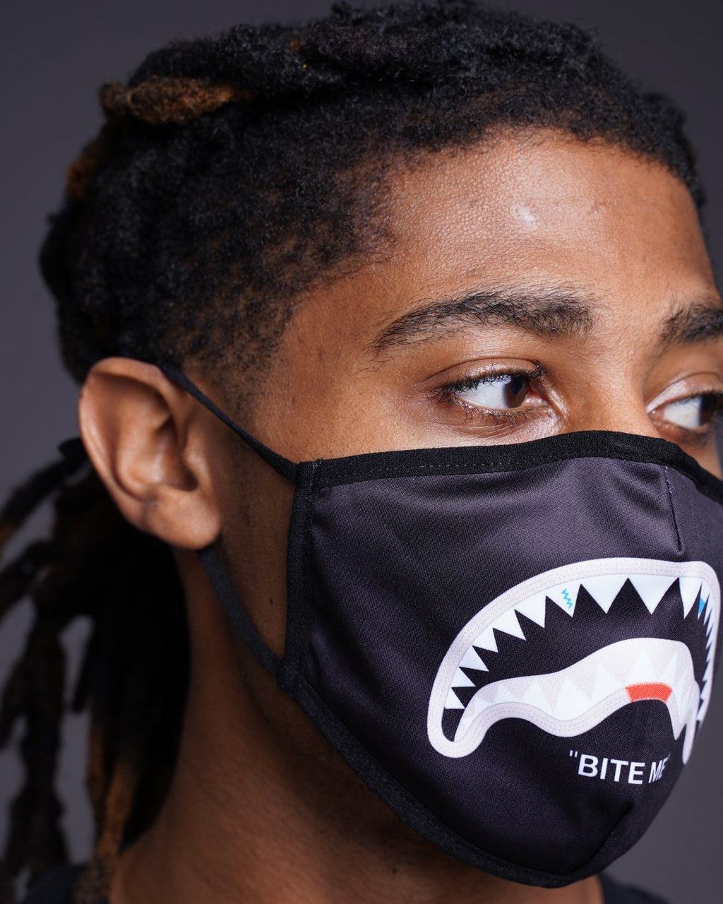 Bite Me Shark (Blk) Polyester Face Mask - Image 6