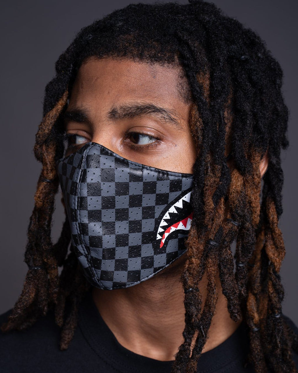 Sharks in Paris (Gray) Vegan Leather Face Mask - Image 2