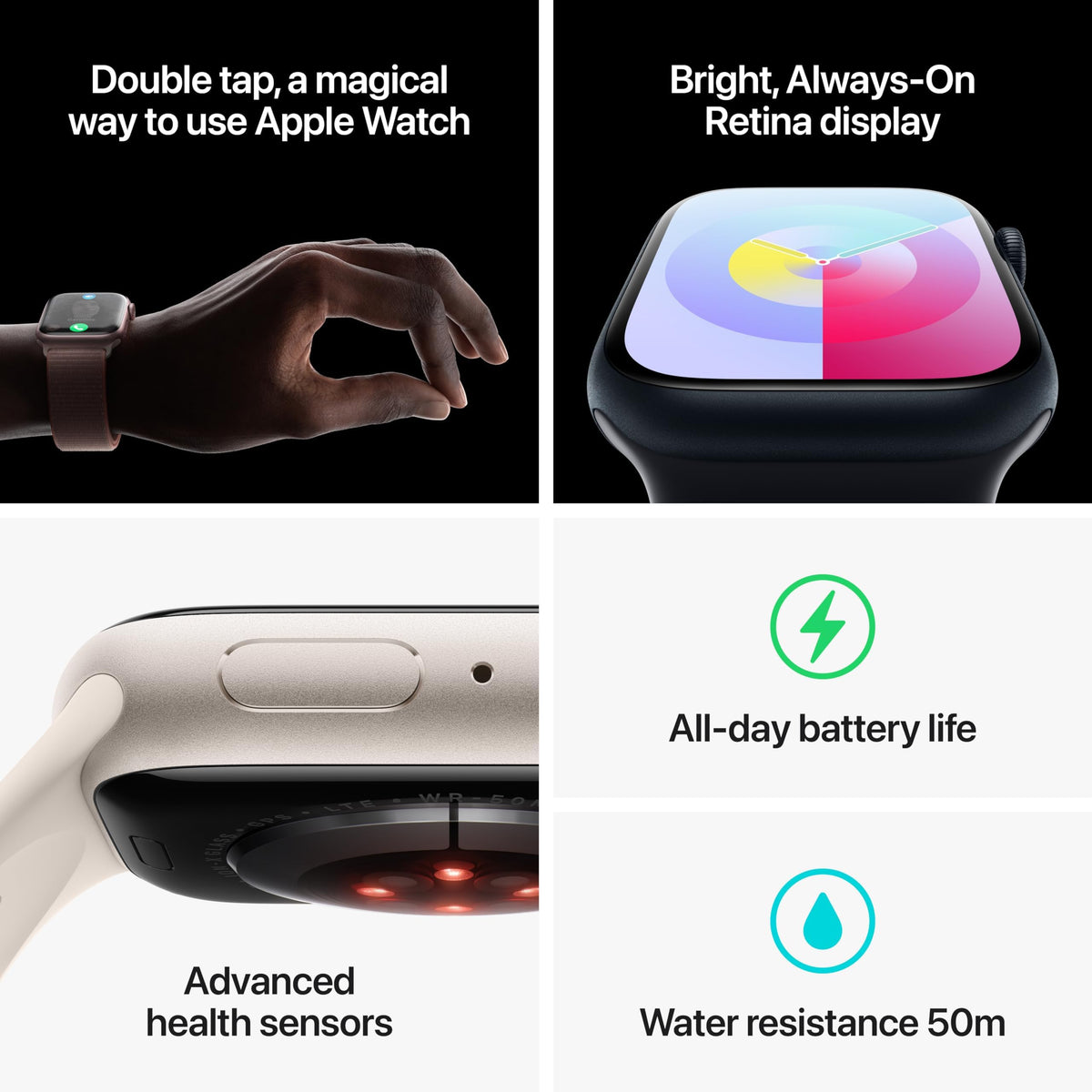 Apple Watch Series 9 (GPS + Cellular) 41mm Aluminum Case with Starlight Sport Band - S/M - Starlight - MRHN3LL/A - Image 5