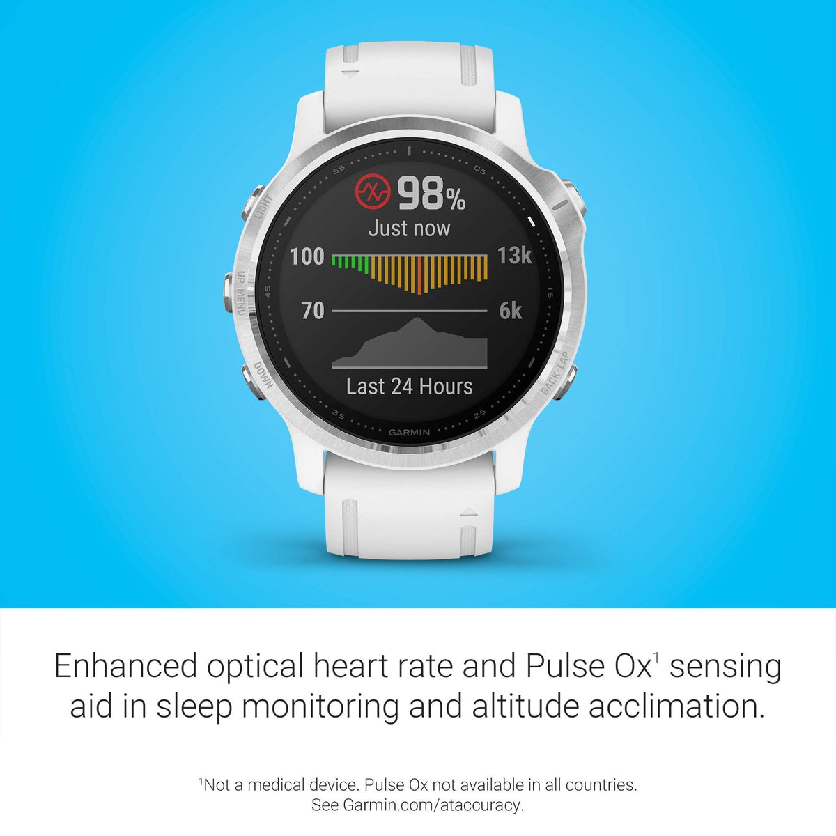 Garmin fenix 6S Smartwatch 42mm Polymer -White with White Silicone Band - 010-02159-00 - Image 5