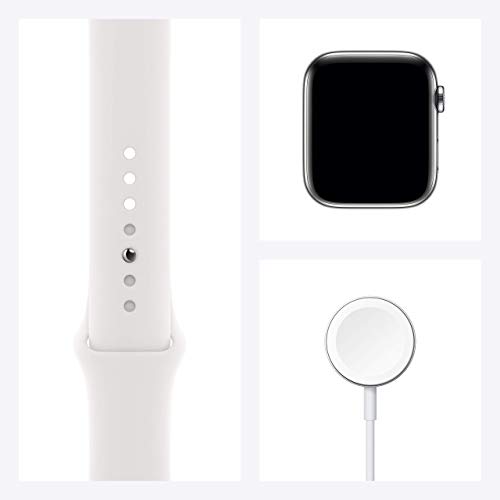 Apple Watch Series 6 (GPS+Cellular) 44mm Stainless Steel w/White Sports Band - M07L3LL/A - Image 6