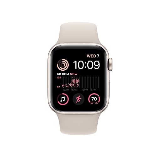 Apple Watch SE 2nd Generation (GPS) 40mm Aluminum Case with Starlight Sport Band - M/L - Starlight - MNT63LL/A - Image 2