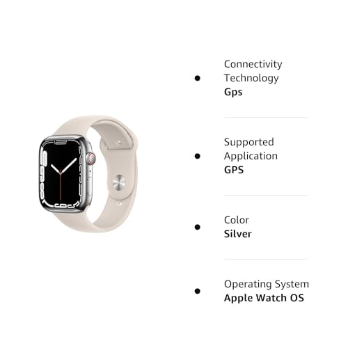 Apple Watch Series 7 (GPS + Cellular, 45MM) Silver Stainless Steel Case with Starlight Sport Band - MKJD3LL/A - Image 5