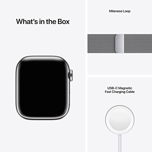 Apple Watch Series 7 (GPS + Cellular, 41mm) Silver Stainless Steel Case with Silver Milanese Loop - MKHF3LL/A - Image 5