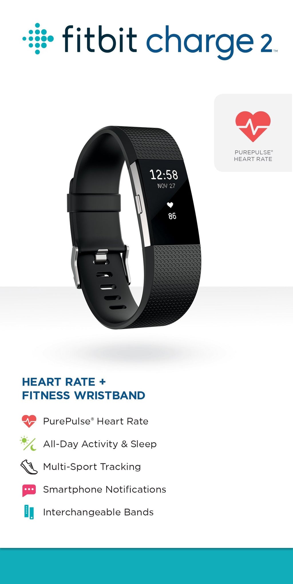 Fitbit Charge 2 Heart Rate + Fitness Wristband, Special Edition, Gunmetal (Black), Large - FB407GMBKL - Image 5