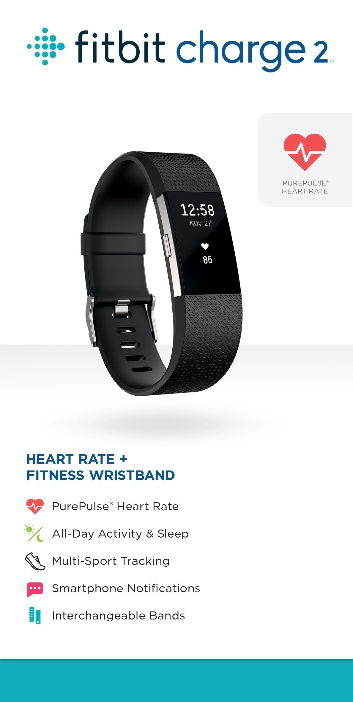 Fitbit Charge 2 Heart Rate + Fitness Wristband, Special Edition, Gunmetal (Black), Large - FB407GMBKL - Image 5