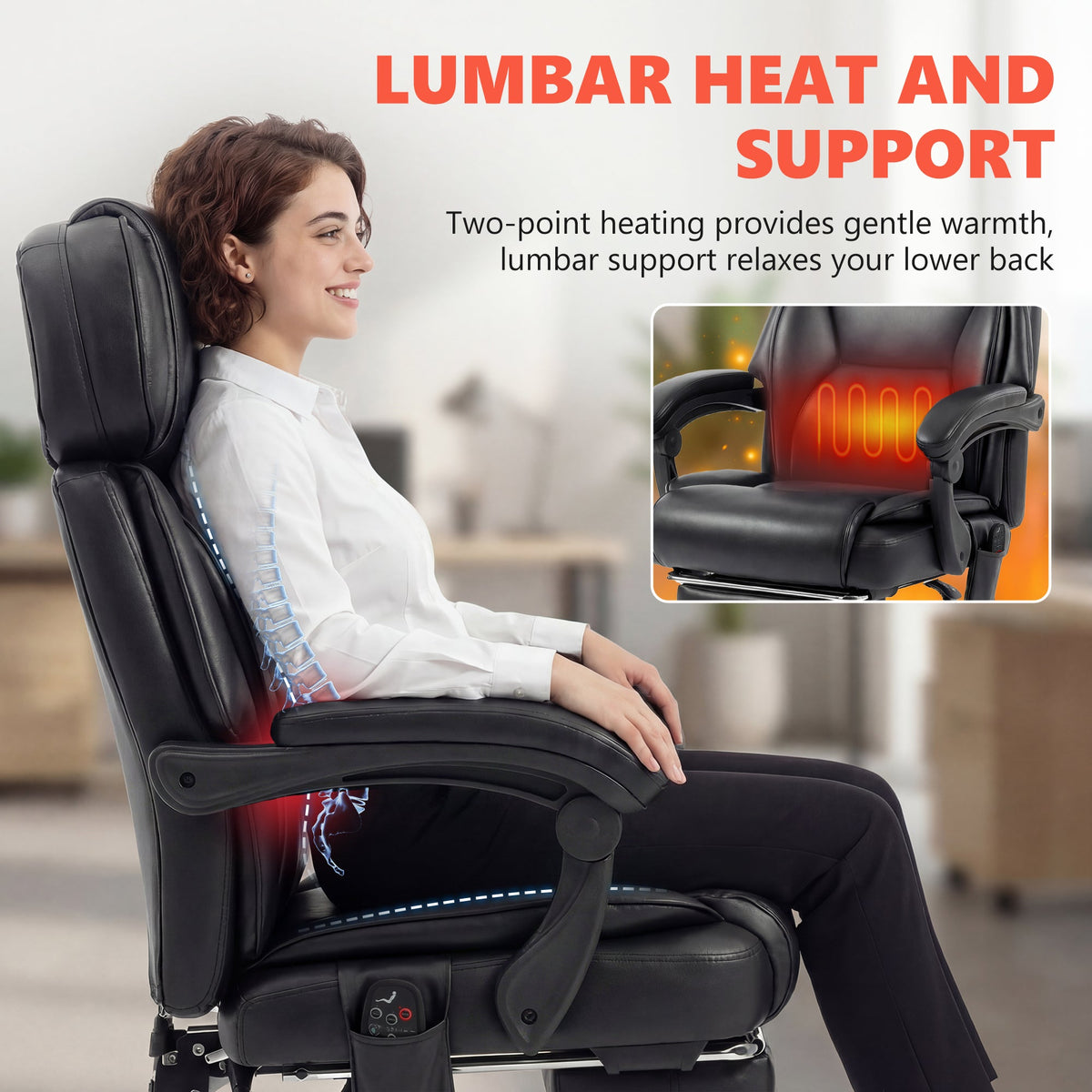 High Back Vibration Massage Office Chair with Heat, Reclining Back & Footrest - Image 5