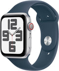 Apple Watch SE 2nd Generation (GPS + Cellular) 44mm Silver Aluminum Case with Storm Blue Sport Band S/M - MRHE3LL/A